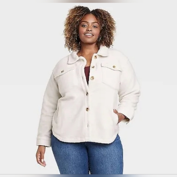 Women's Utility Shacket - Ava & Viv Cream 1X - Picture 1 of 9